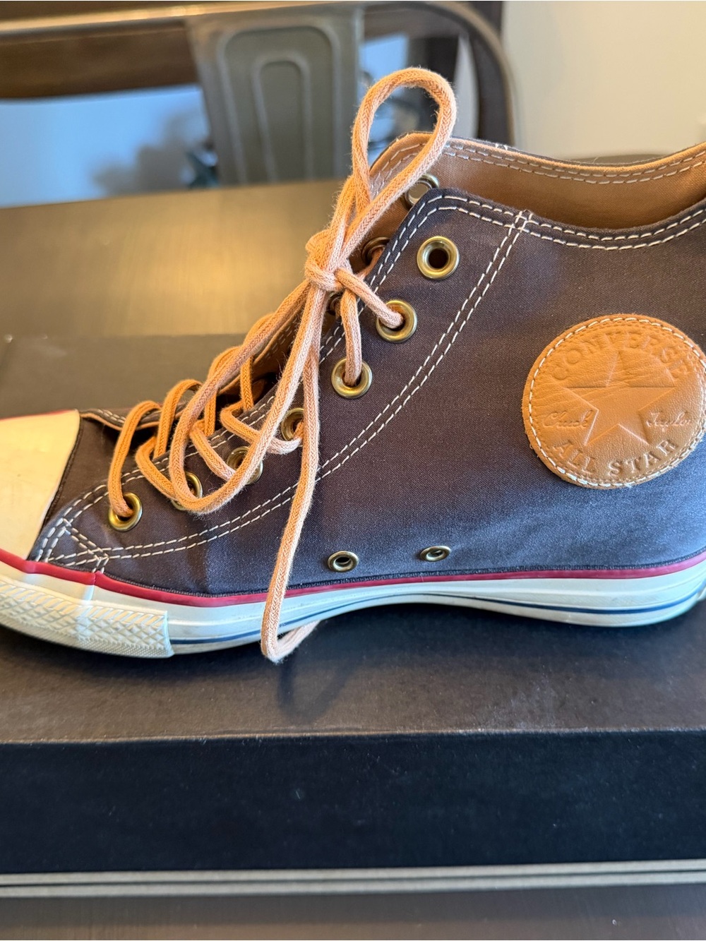 Converse Women’s blue wedge Canvas High Top Sneakers with Tan Accents